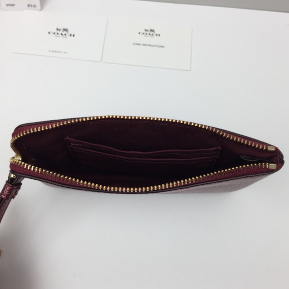 Coach Leather Metallic Cherry Corner Zip Wristlet - Picture 5 of 5